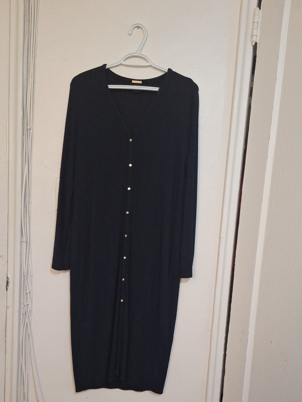 Magaschoni Black Long-Sleeve Button-Front Dress